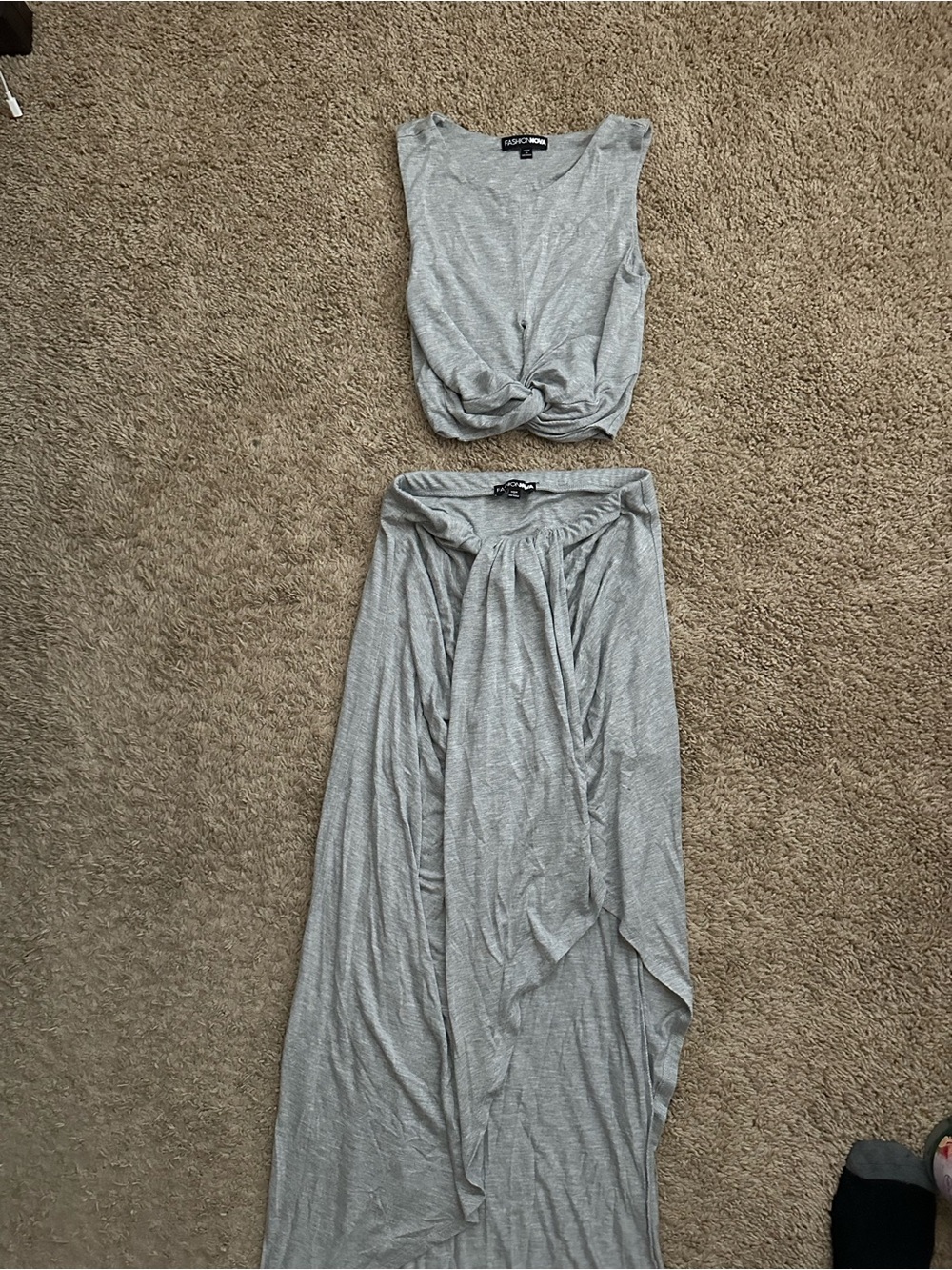 Gray Draped Maxi Skirt set